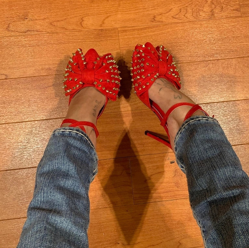 Red Studded Women's Heels